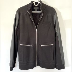 𝅺inc International Concept Black Knit Faux Leather Detail Moto Jacket large